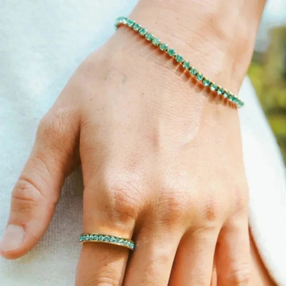 Green Peridot CZ 18K Gold Stainless Steel Tennis Bracelet August Birthstone - Picture 7 of 7